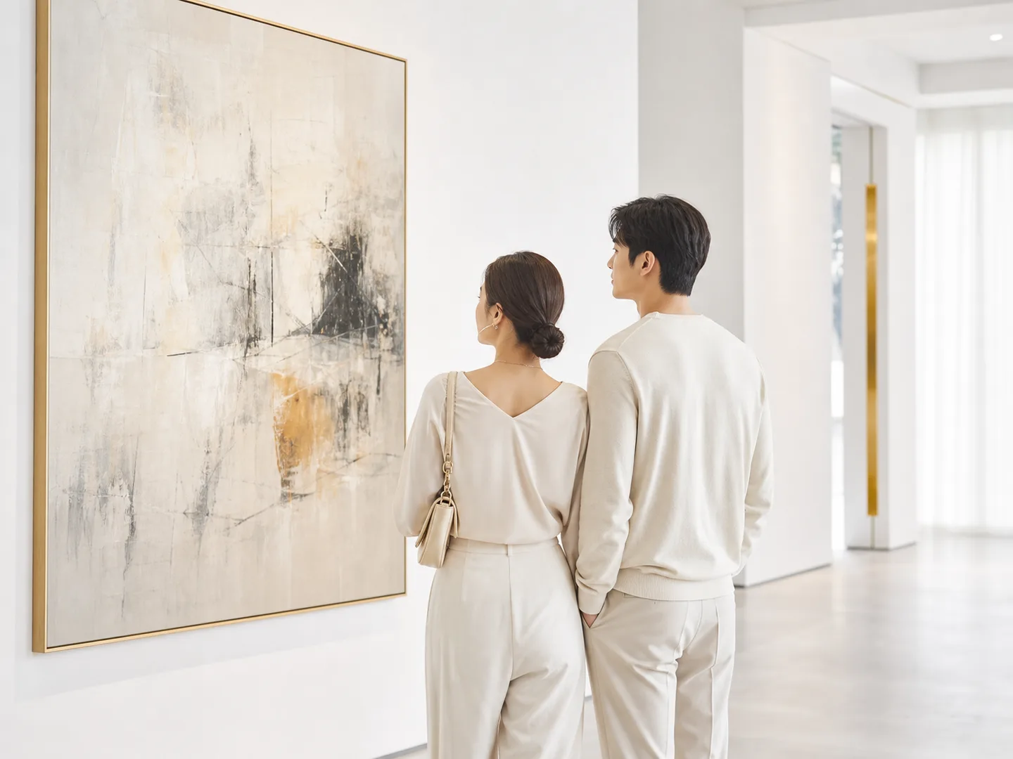 전시를 함께 보며 편안한 시간을 보내는 20~30대 한국인 커플